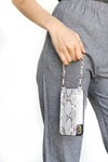 Collette | Wristlet | Metal chain strap | grey embossed snake vegan leather| Hera cases